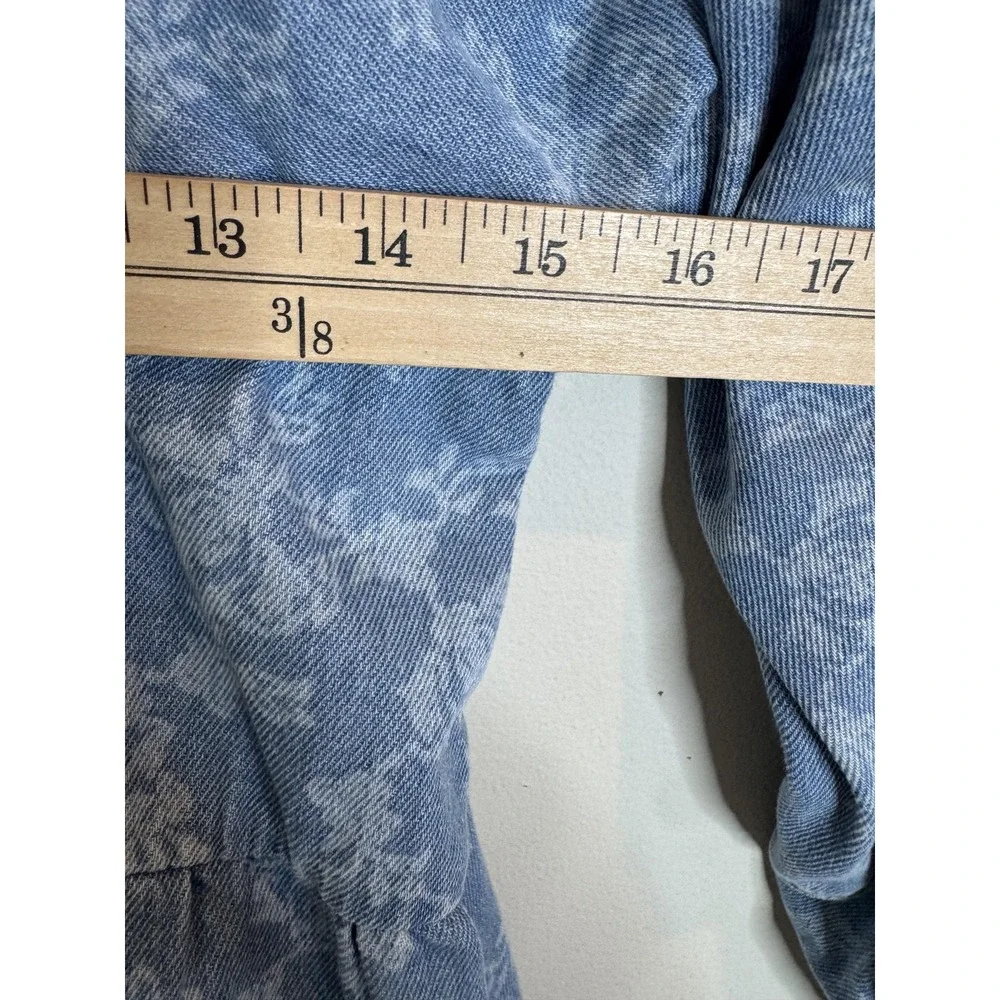 Free People Dress Womens XS‎ Blue Floral Denim Square Neck Long Sleeve Boho Mini